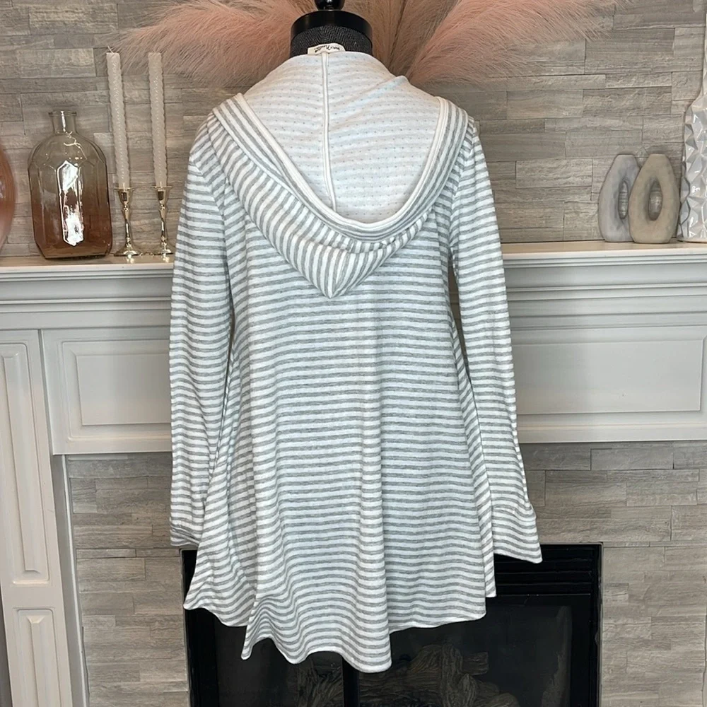 Simply Noelle Striped Hooded Zip Up Sweater Cardigan Size Small